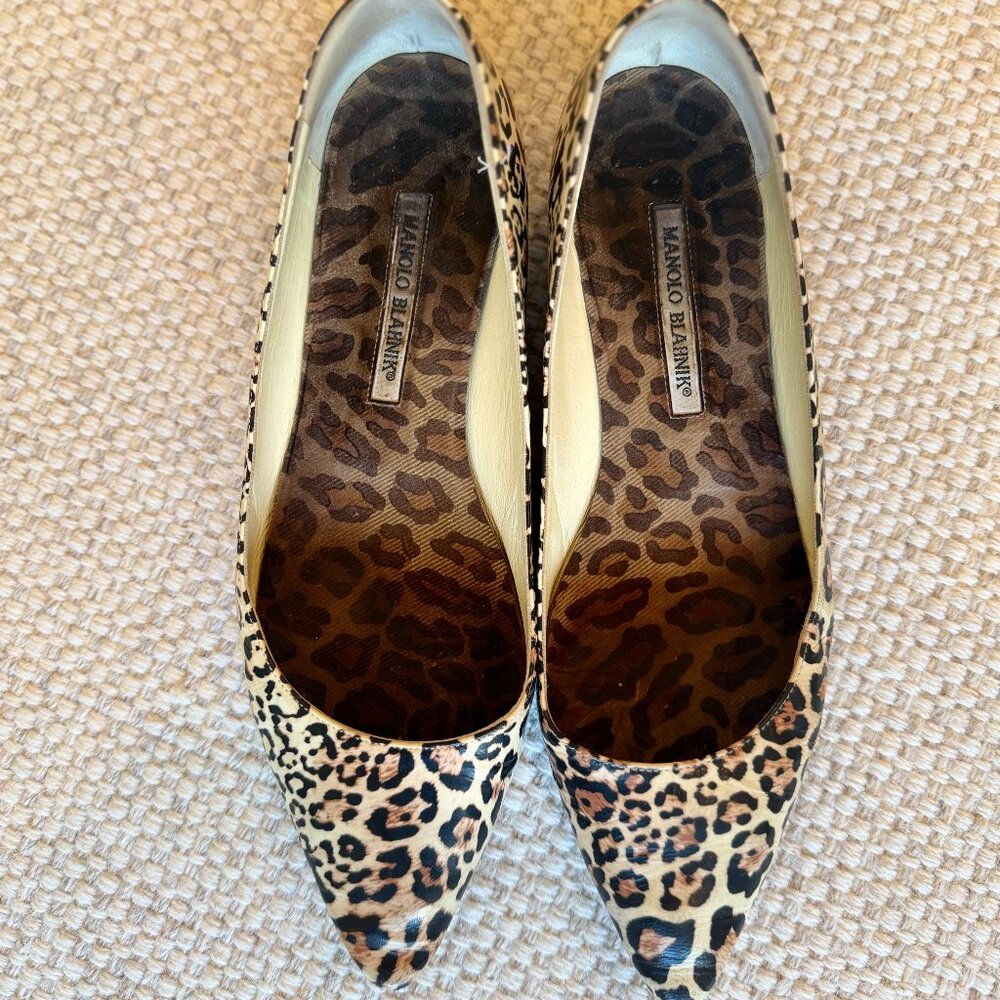 Manolo Blahnik Leopard Leather Flats